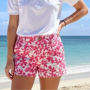 J. Crew Sz 8 Women’s Hot Pink and White Floral Cotton Chino Shorts Beach Summer